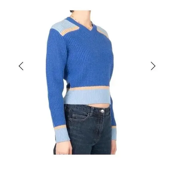 Marni x Uniqlo Popcorn Knit V-Neck Sweater Blue Women Sz Med Preppy - Picture 2 of 9